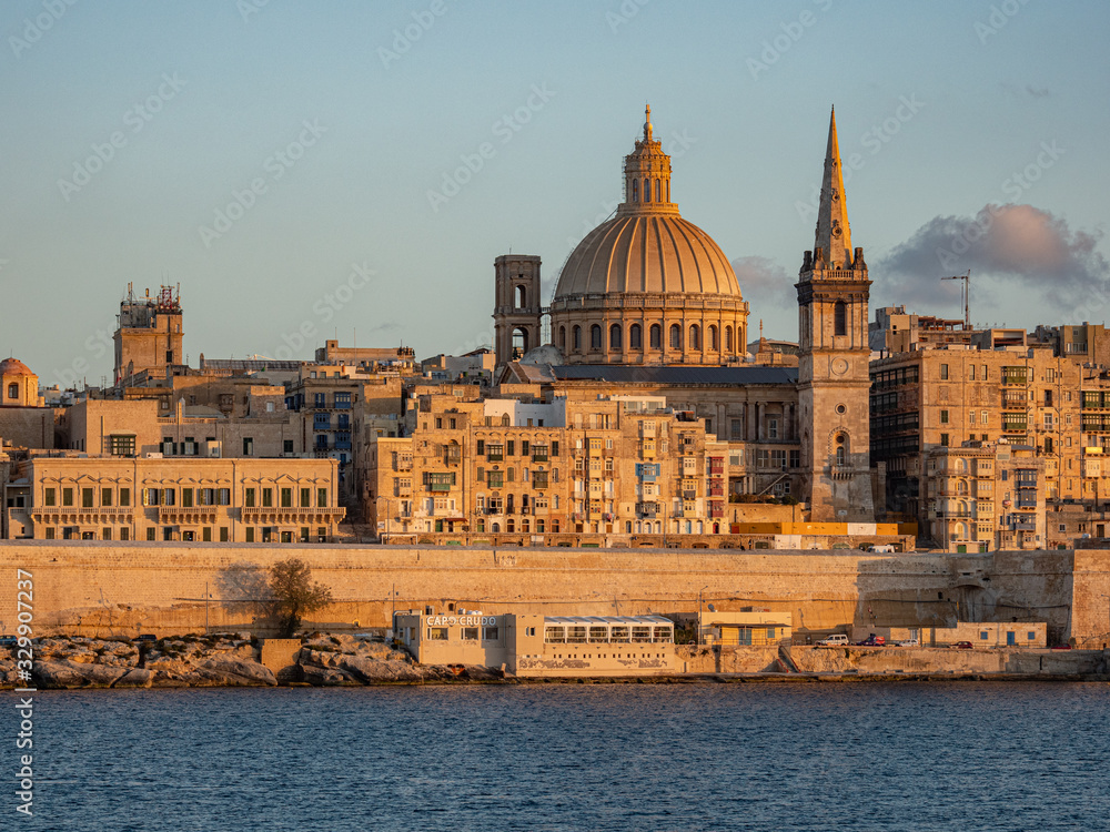 Typical and famous skyline of Valletta - the capital city of Malta - travel photography