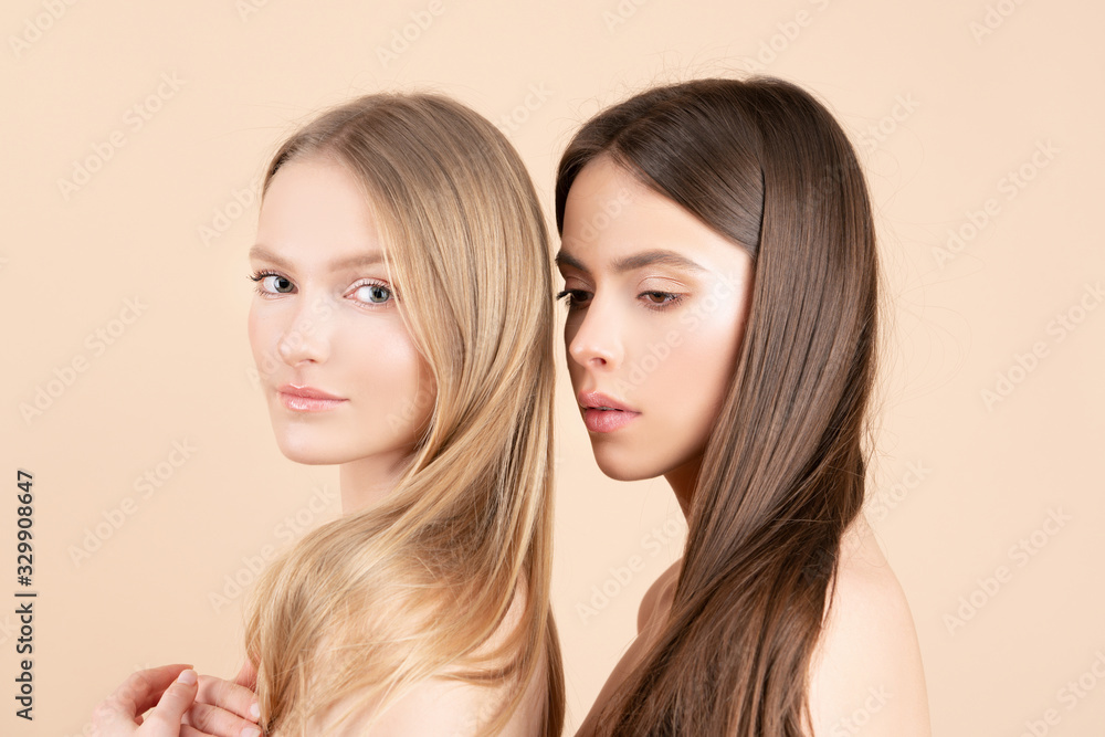 Blonde and Hair. Beautiful different girls with healthy hair. Different types of hair