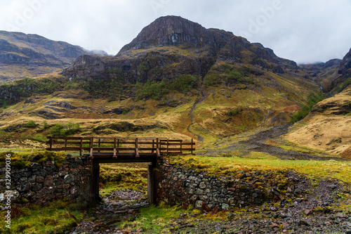 Snow covered mountains at the head of Glen Nevis. photo