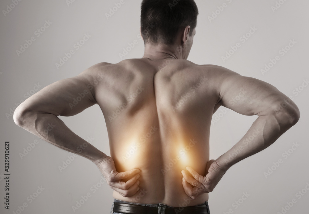 Fototapeta premium Man with Kidneys pain, urolithiasis disease