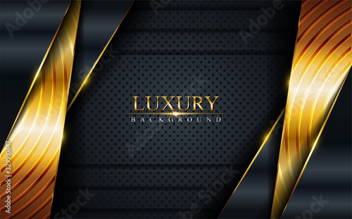 Fototapeta Luxurious dark background with golden lines. Modern vector illustration