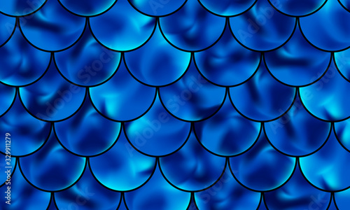Mermaid scales. Fish squama. Blue pattern. Vector.
