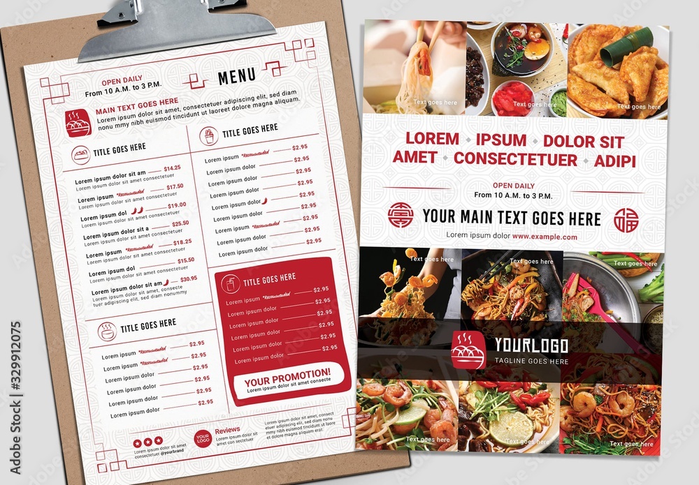 Menu Layout with Red Accents and Patterned Background Stock Template ...