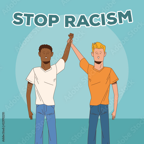 couple of interracial men stop racism campaign