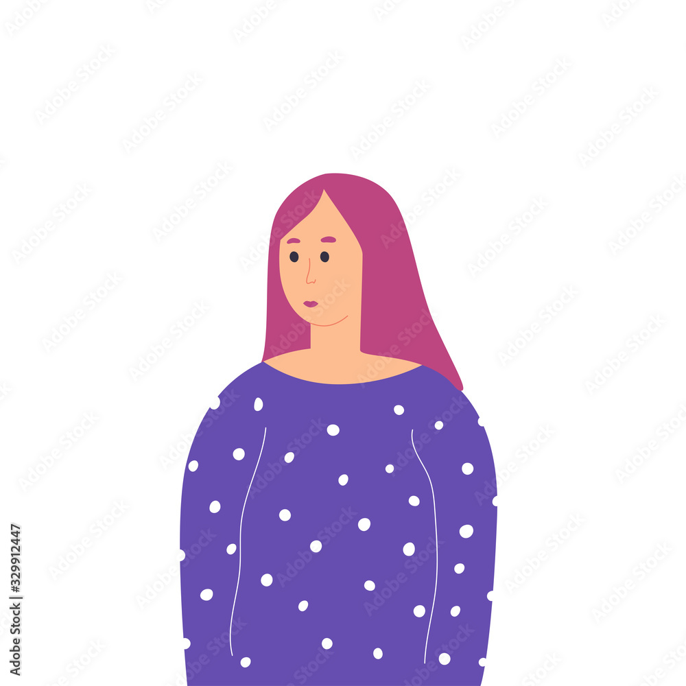 Portrait of a beautiful girl in half-turn. Young woman. Avatar for social networks. Fashion and beauty. Bright vector illustration in flat style. EPS 10 Portrait of a beautiful girl in half-turn. Young woman. Avatar for social networks. Fashion and beauty. Bright vector illustration in flat style. EPS 10