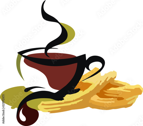 Ilustración vectorial de taza de chocolate con churros