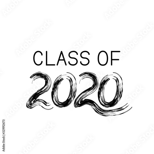 Class of 2020 lettering with dry brush stroke isolated on white. Congratulations to graduates typography poster. Easy to edit vector template for greeting card, banner, sticker, label, t-shirt, etc.