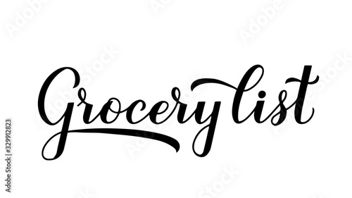 Grocery List calligraphy hand lettering isolated on white. Shopping list template. Easy to edit vector element of design for organizer, meal planner, recipe card, etc.
