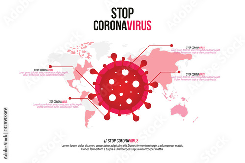 Sign caution coronavirus. Stop coronavirus. Coronavirus outbreak. Coronavirus danger and public health risk disease and flu outbreak. Pandemic medical concept with dangerous cells.Vector illustration