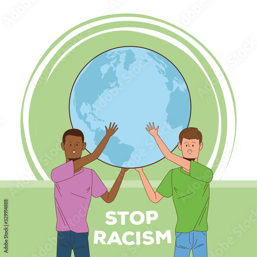 couple of interracial men stop racism campaign