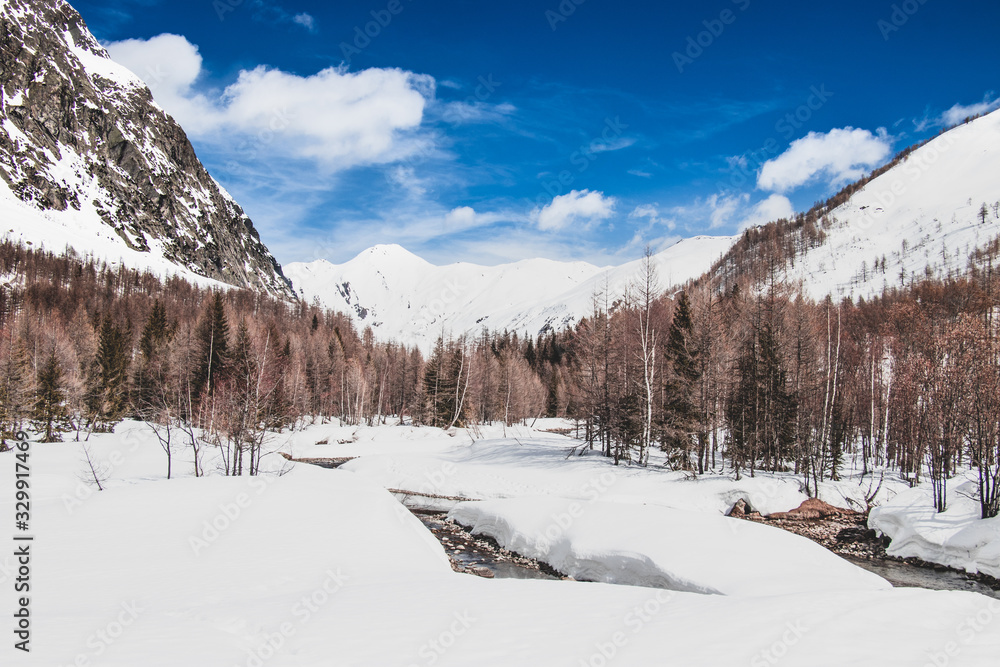 River in the snowy valley - Mont Blanc