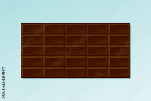 Dark Chocolate Bar Realistic Style Template with Long Horizontal Tiles or Pieces - Brown on Turquoise Background - Gradient Graphic Design