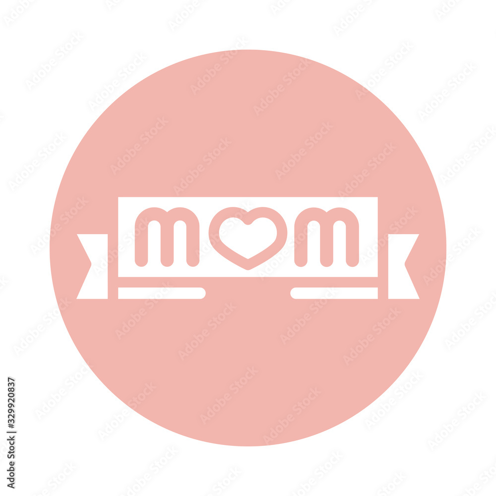 mothers day, lettering mom in banner decoration block style icon mothers day, lettering mom in banner decoration block style icon