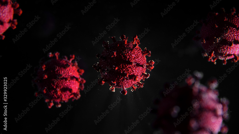 Coronavirus, COVID-19, Red virus in a dark background Coronavirus, COVID-19, Red virus in a dark background