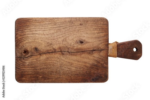 Cutting board. Old, vintage, wooden, chopping board isolated on white background.
