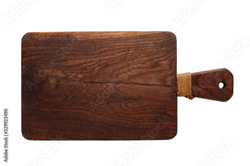 Cutting board. Old, vintage, wooden, chopping board isolated on white background.