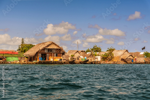 Guna people huts on San Blas Island at politically autonomous Guna territory in Panama.