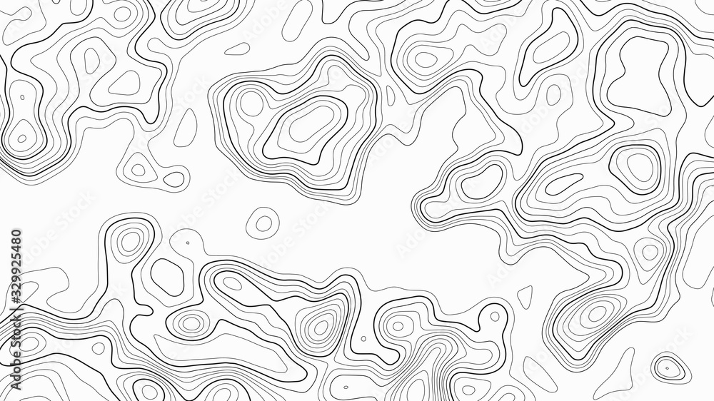 Topographic contour map on white background. Vector grid map.
