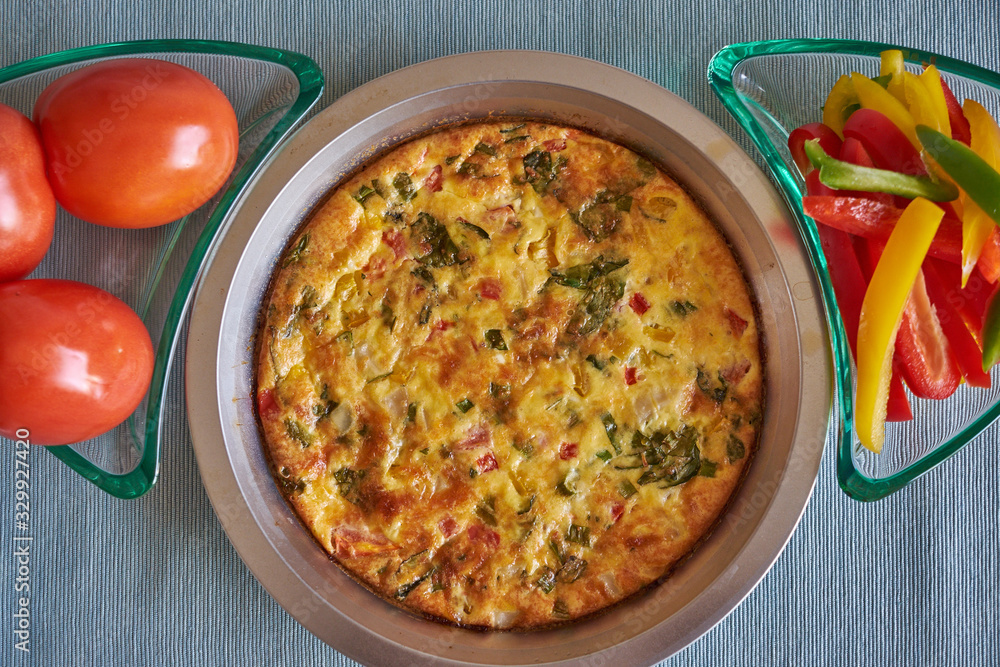 Meal Preparation with freshly made Queche from fresh eggs and farm grown organic vegetables Meal Preparation with freshly made Queche from fresh eggs and farm grown organic vegetables