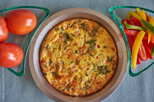 Meal Preparation with freshly made Queche from fresh eggs and farm grown organic vegetables