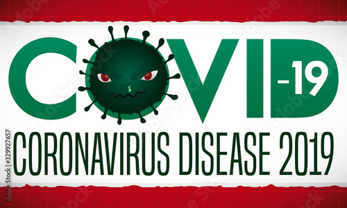 Ragged Paper with COVID-19 sign and Coronavirus Character, Vector Illustration