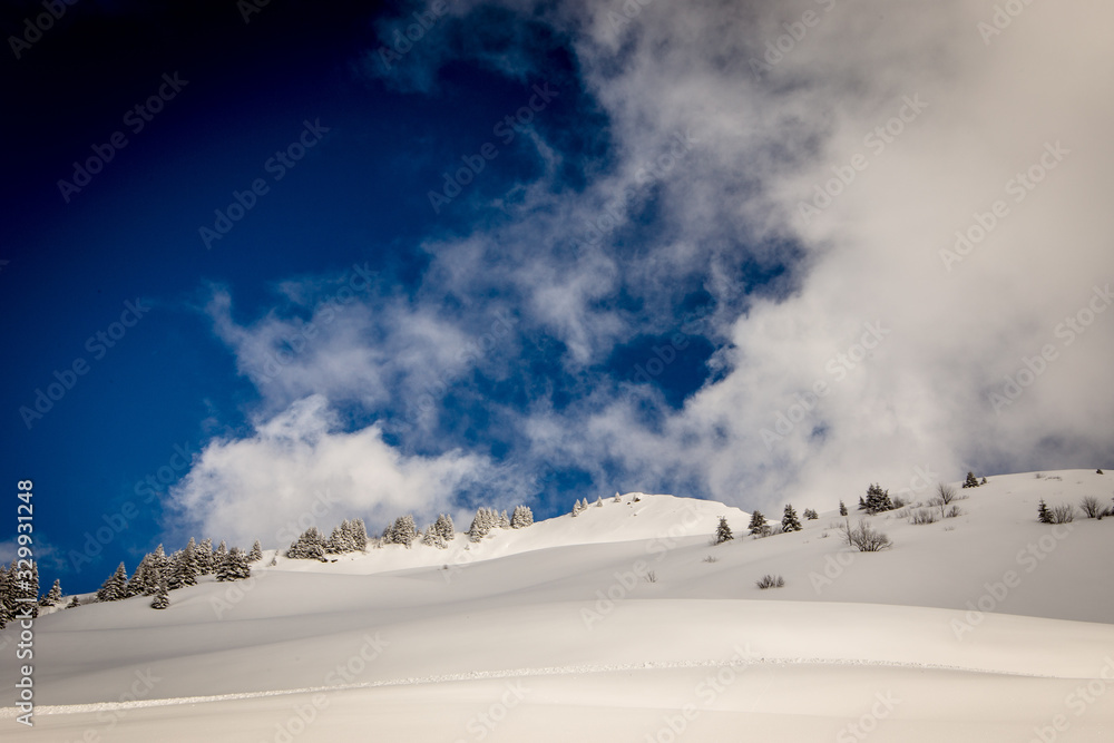 Snowy mountain landscape , France, Haute Savoie, D3dec Snowy mountain landscape , France, Haute Savoie, D3dec