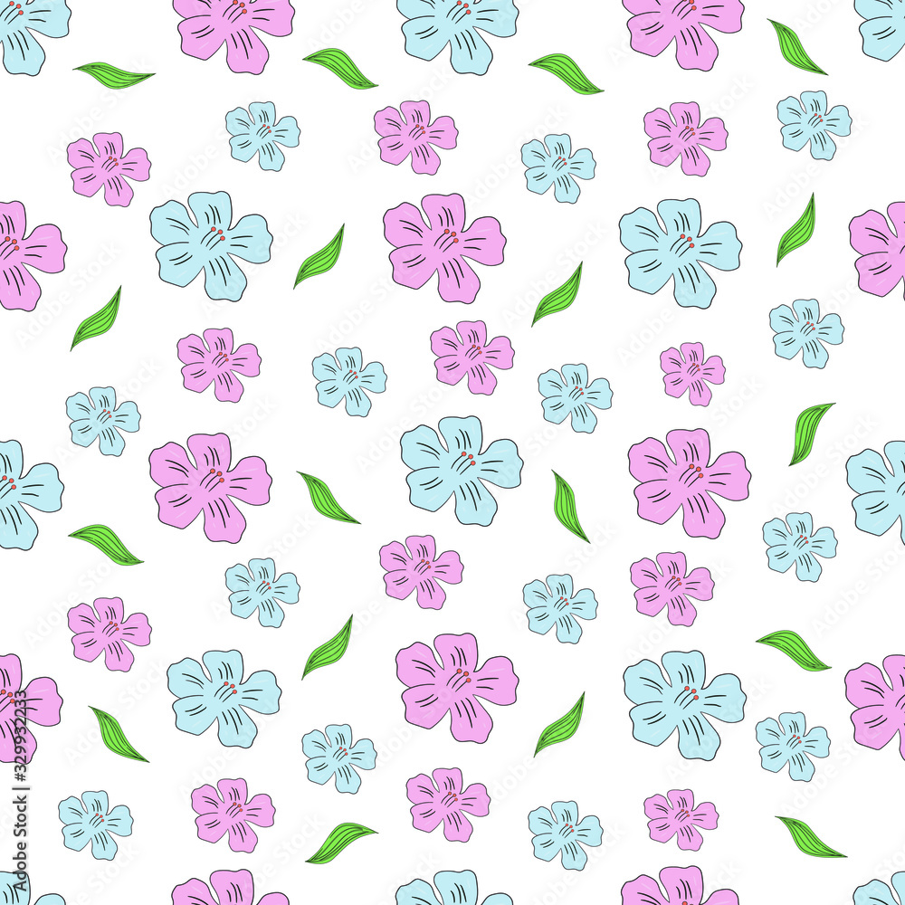 Flower buds and leaves seamless pattern on a white background. Floral print.