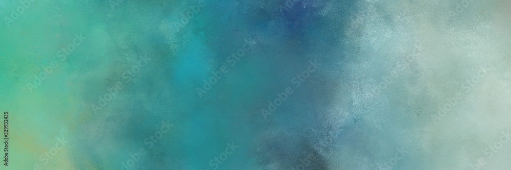 vintage painted art aged horizontal banner background  with blue chill, ash gray and dark sea green color