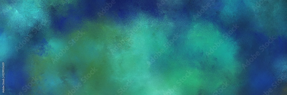 vintage painted art decorative horizontal background header with teal blue, medium aqua marine and midnight blue color