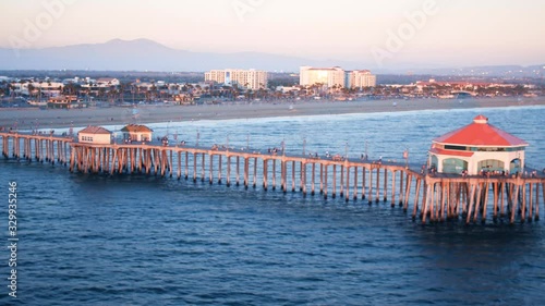 Huntington Beach Pier sunset Southern California landmark on the Pacific Ocean