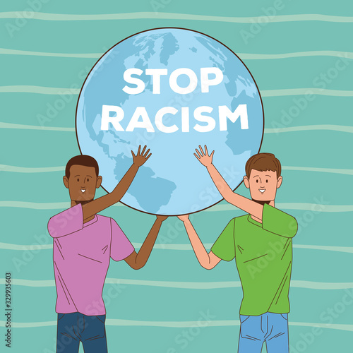 couple of interracial men stop racism campaign