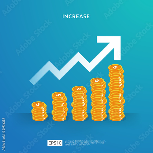 dollar coins pile illustration concept for money growth, success, business profit grow or income salary rate increase. Finance performance of return on investment ROI