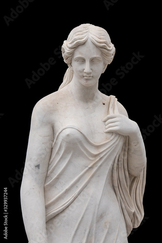 Marble statue of an ancient Greek goddess isolated on black background