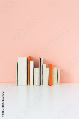 Books on a shelf.