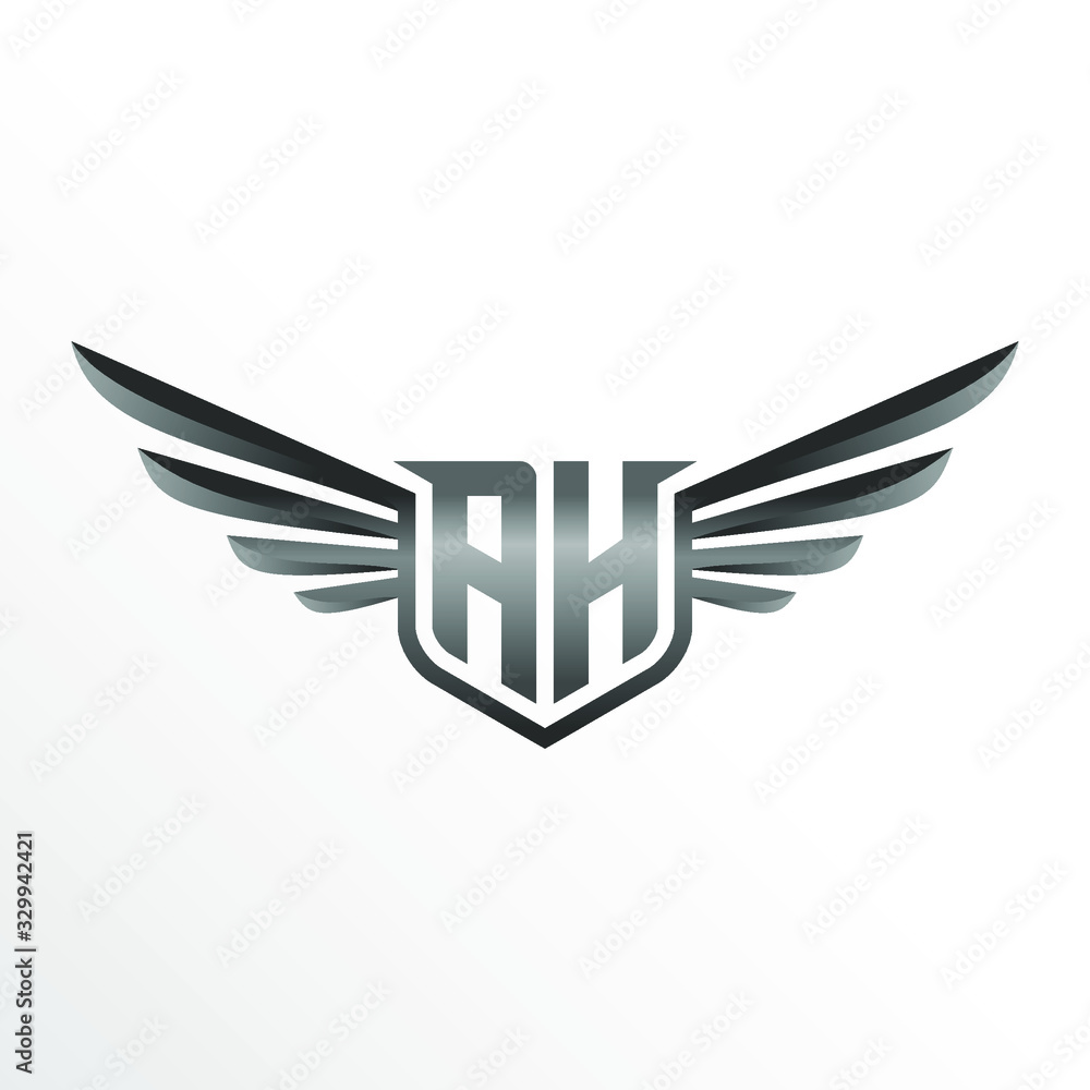 Initial Letter AH with Wings