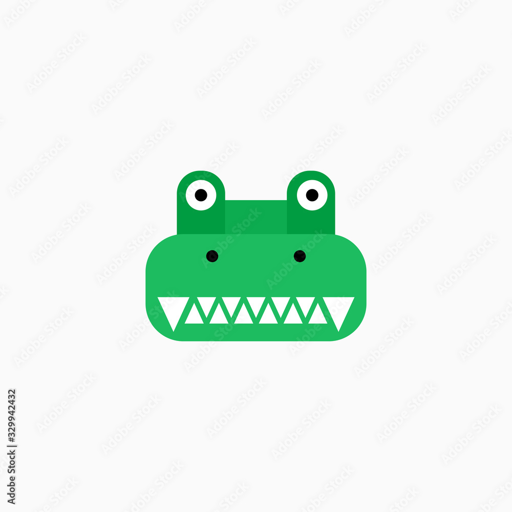 Fototapeta premium Cute cartoon Crocodile face. Sticker with funny character. Alligator Clip Art. Crocodile head icon. Flat vector illustration.