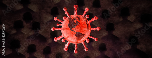 Coronavirus engulfing the world with victims’ silhouettes on the background