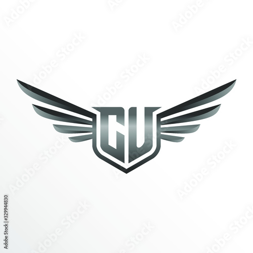 Initial Letter CU with Wings