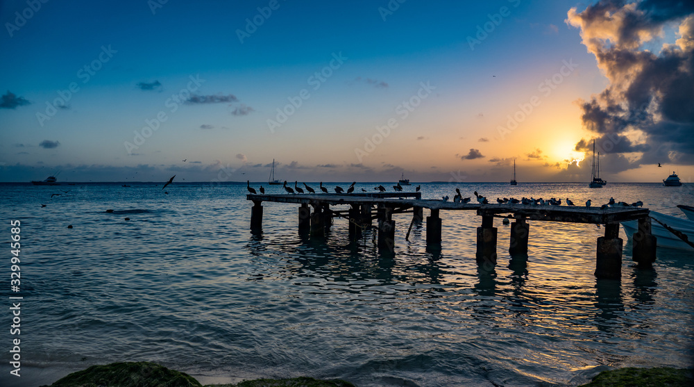 Dramatic and beautiful sunset at Los Roques National Park, Venezuela