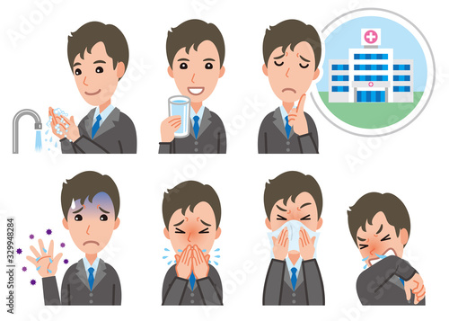 体調不良のビジネスマンのイラスト　病気の予防