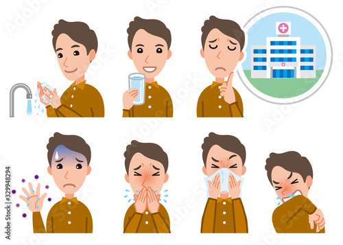 体調不良の男性のイラスト　病気の予防