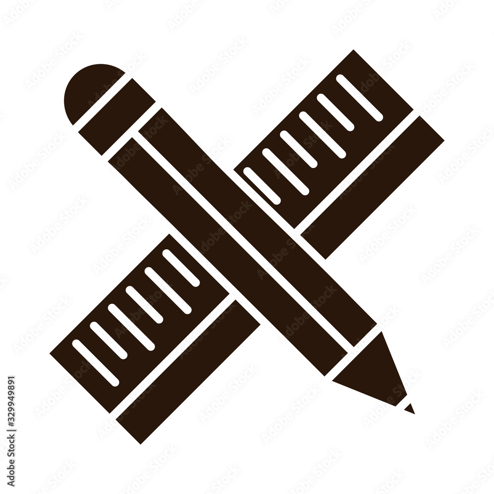 Fototapeta school education ruler and pencil supply silhouette style icon