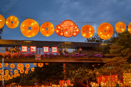 Photography Jan 27/2019 New Bridge Road with Lunar New Year decoration theme during blue hou