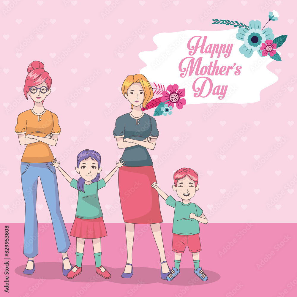 happy mothers day card with moms and kids happy mothers day card with moms and kids