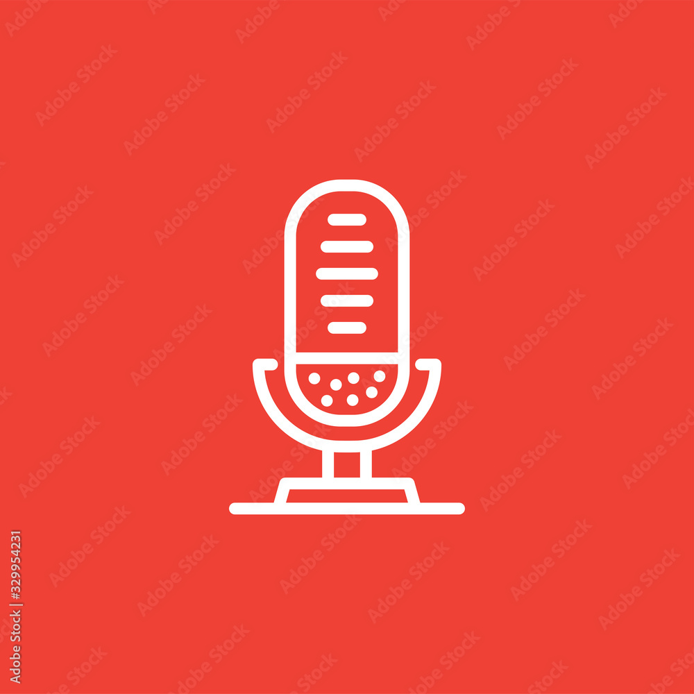 Microphone Line Icon On Red Background. Red Flat Style Vector Illustration Microphone Line Icon On Red Background. Red Flat Style Vector Illustration