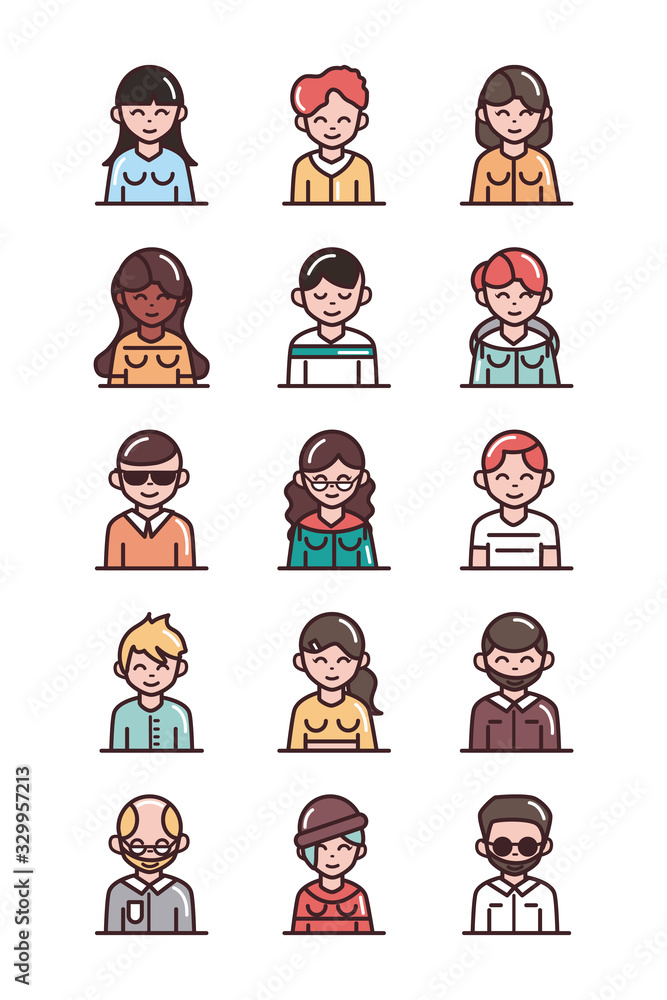 avatar male female men women cartoon character people icons set line and fill style icon avatar male female men women cartoon character people icons set line and fill style icon