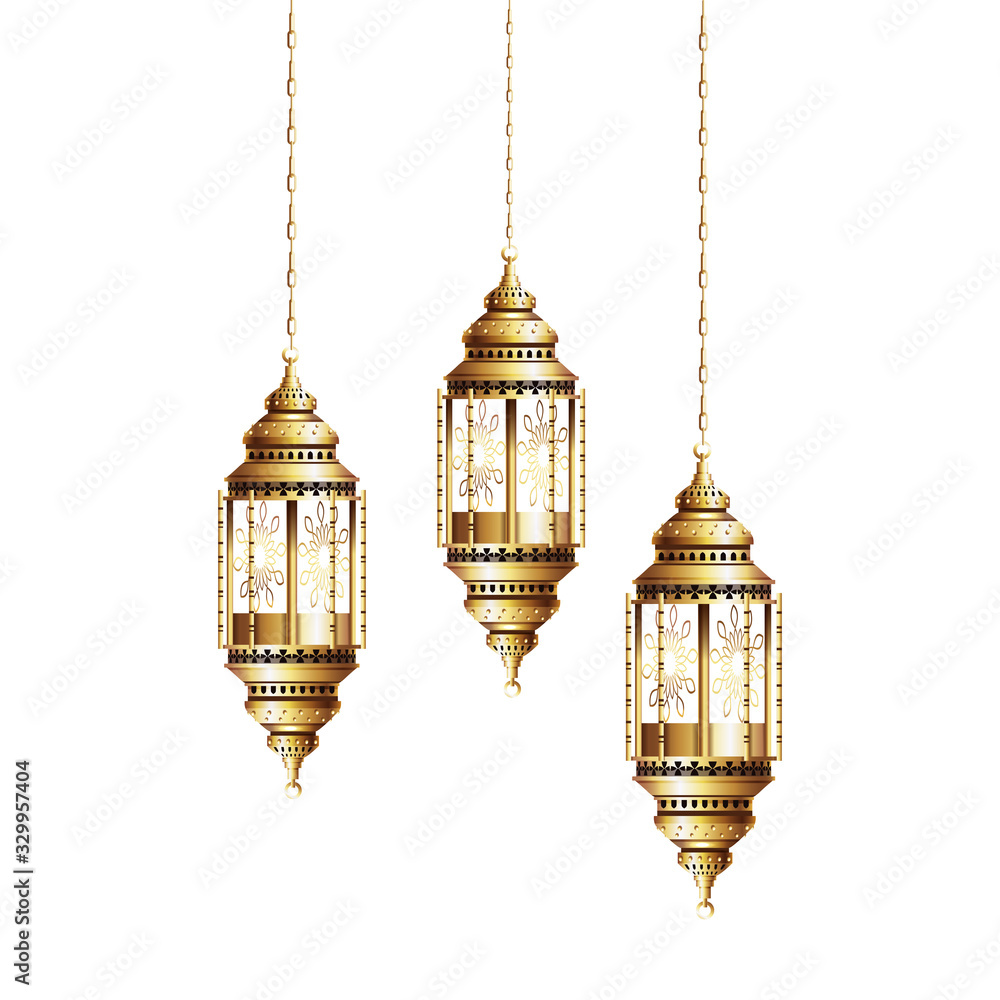 Obraz premium ramadan kareem golden lanterns hanging icons