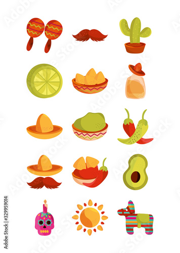 cinco de mayo decoration event mexican icons set