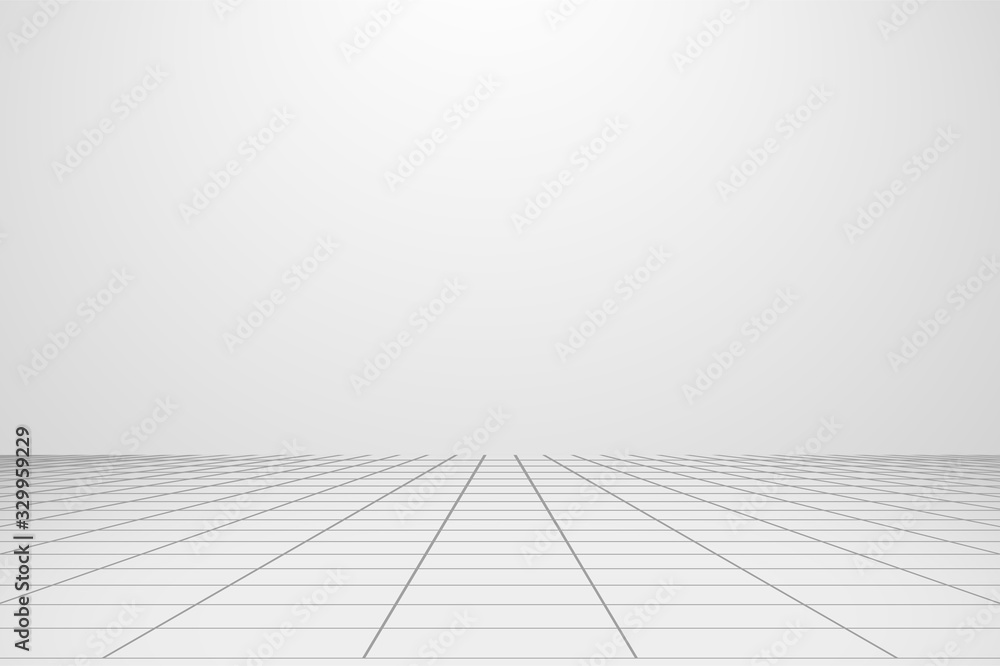 White Wall Background with Perspective Grid line Tiles Floor Vector Background Illustration Template