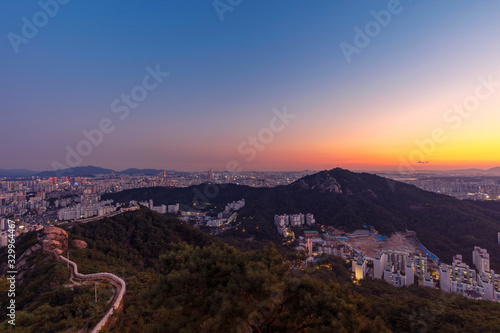 View of Seoul City Skyline at Sunset in Seoul South Korea